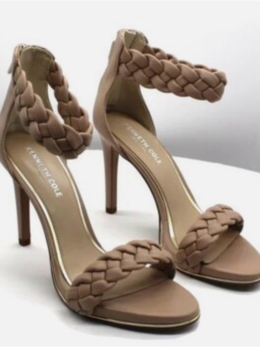Kenneth Cole Braided Strap Stiletto Sandals in Taupe